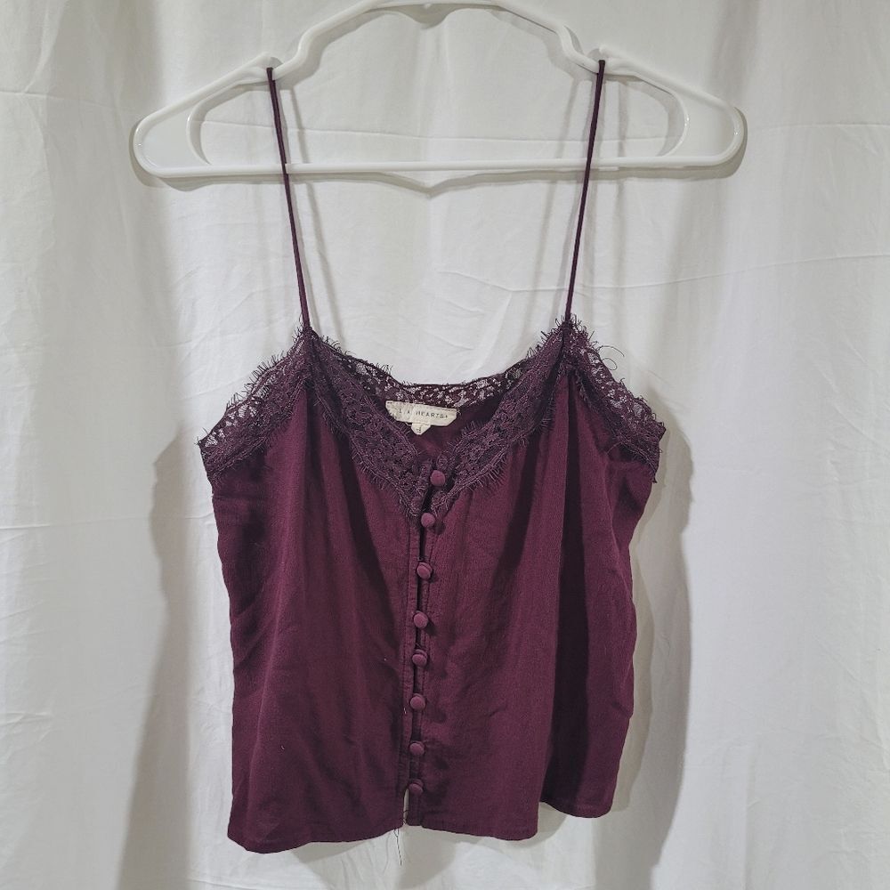 L.A Hearts size small burgundy lace button tank top